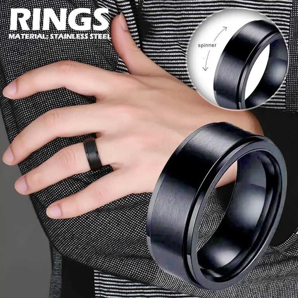 Anxiety Fidget Spinner Rings for Men Male Black Steel Rotate for Women Anti Stress Accessories Jewelry S250716