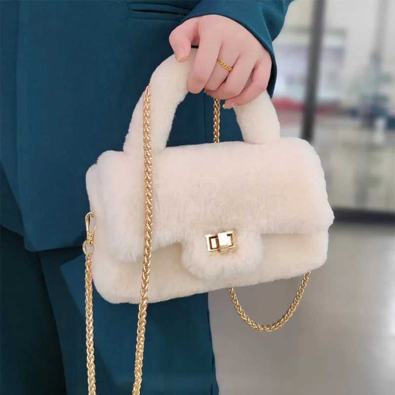 Lamb Fur Womens Small Handbag Soft Plush Womens Chain Shoulder Bag Womens Fliffy Everyday Clutch
