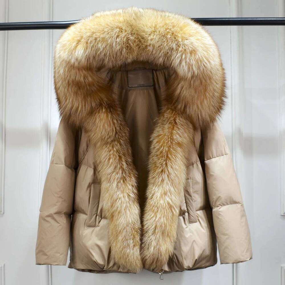 Lagabogy 2025 New Winter Women Real Fox Fur Collar Thick Warm Puffer Coat Hooded Down Jacket Outwear Female Loose Parkas MDNG