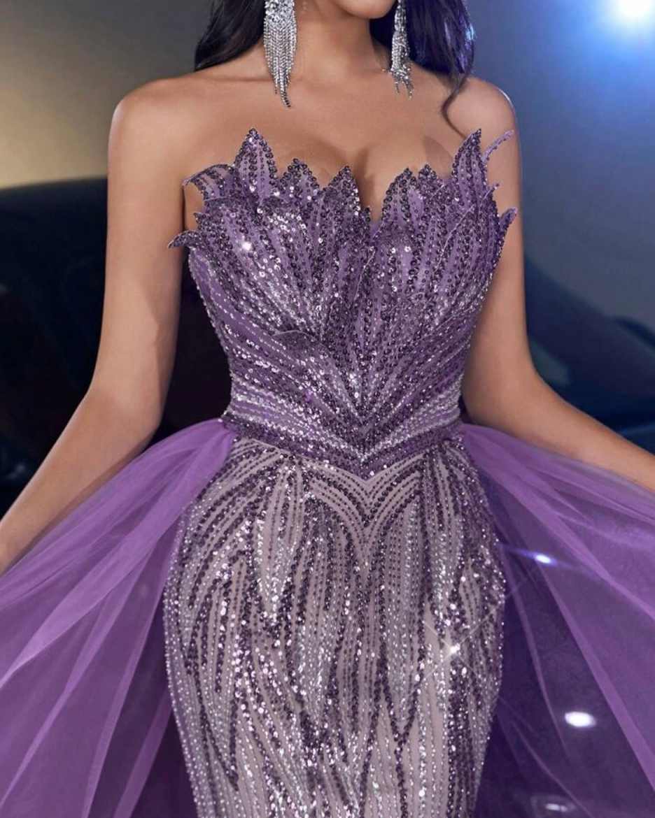 Classic Prom Dress Sequined Appliques Prom Gowns Full Sleeve Split Satin Evening Dress Sweep Train Robes De Mariee Plus Size Customized L251544