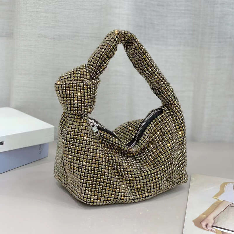 Fashion Simple Rhinestone Full Inlaid Shiny Diamond Knot Handbag Style Women's Bag