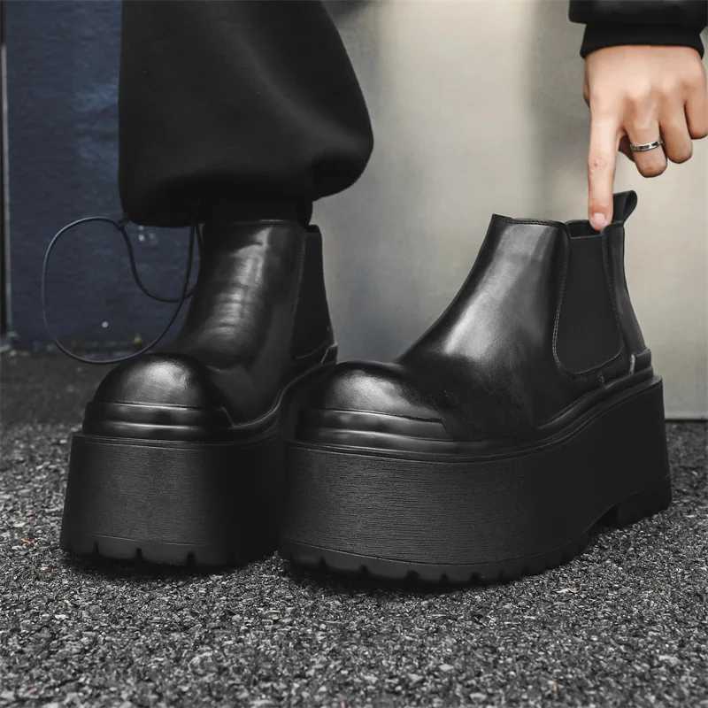 2024 Mens Leather Heightening Super Thick-soled Chelsea Ankle Boots Muffin Shoes Short Boots W250716