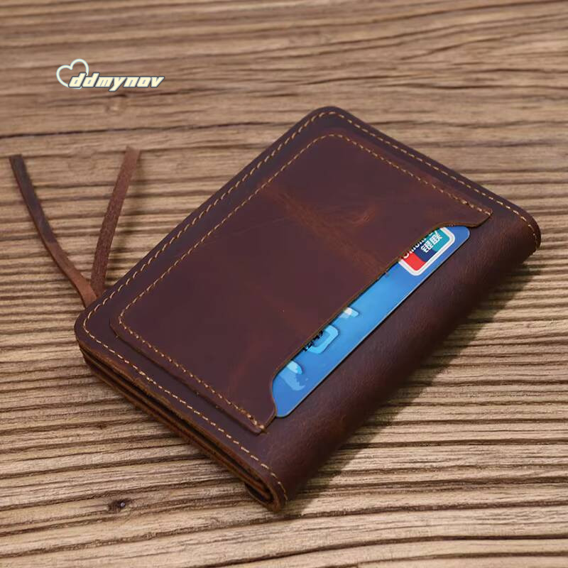 100 Genuine Leather Wallet For Men Male Brand Vintage Handmade Short Small Mens Purse Card Holder With Zipper Coin Pocket Bag ddmynov