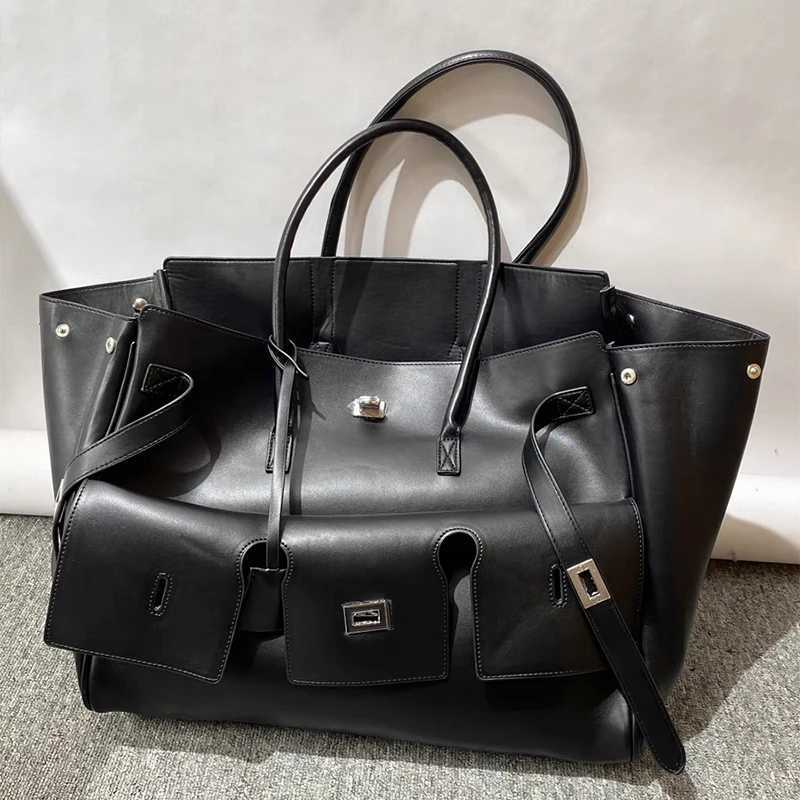 Luxury Large Capacity Wing Bag Black Brand High Quality Leather Suede Gold Lock Tote Bag Trendy Ro Exquisite Shoulder Bag