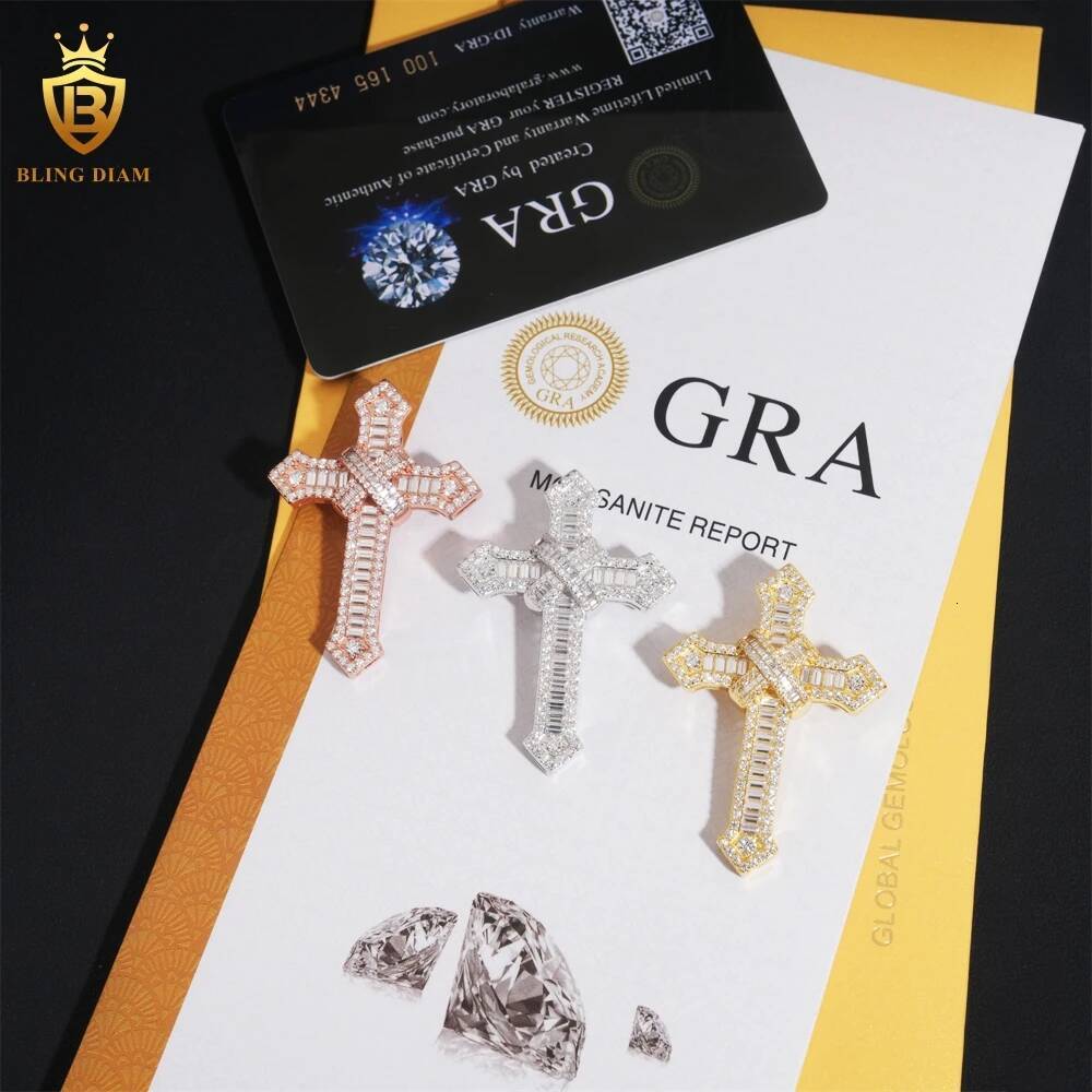 New Design Moissanite Hip Hop Jewelry 925 Sterling Silver Cross Pendant Suitable for 4mm Tennis Chains