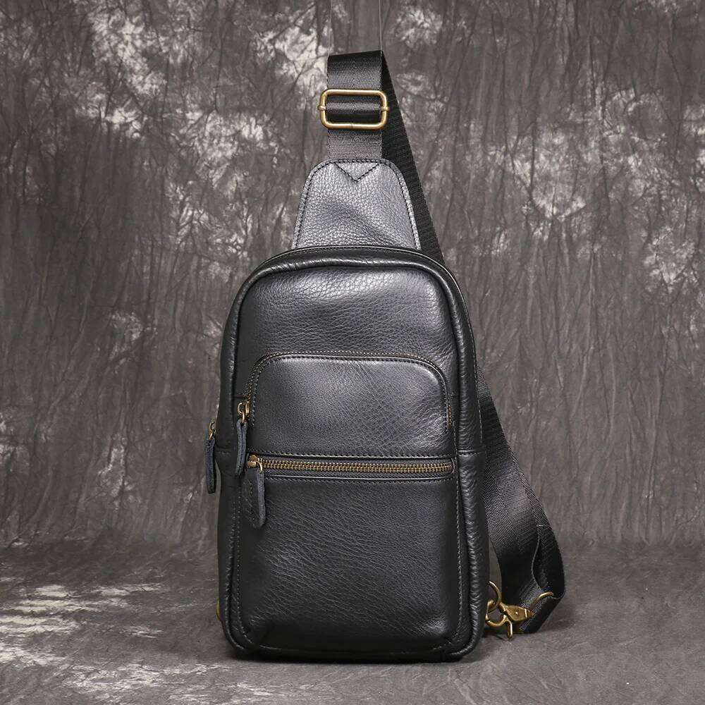 LUOKIR Men's Chest Fashion Casual Small Soft Leather Shoulder Bag Cowhide Crossbody Backpack