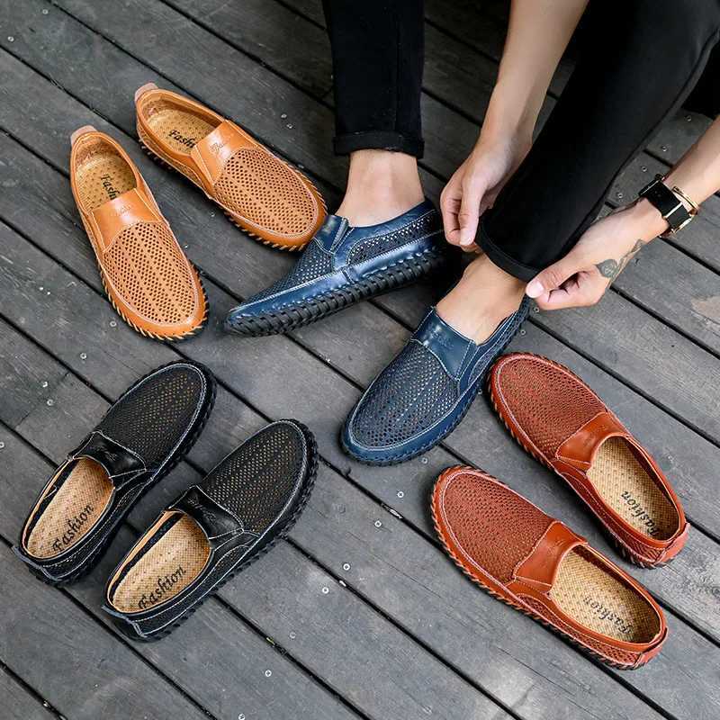 Handmade Leather Men Shoes Casual Comfortable Man Loafers Slip On Leather Shoes Mens Flats Breathable Moccasins Walking Shoes W250716
