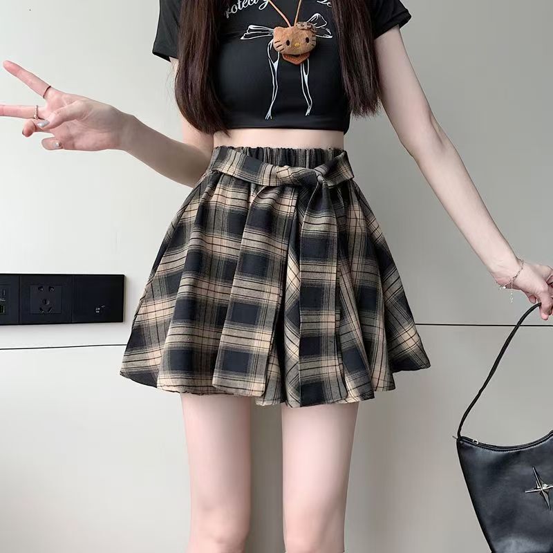 2025 Plaid Skirt Hip Covering Summer Half Women Street Dance Decoration Student Layered Shirt Hem Curtain Short