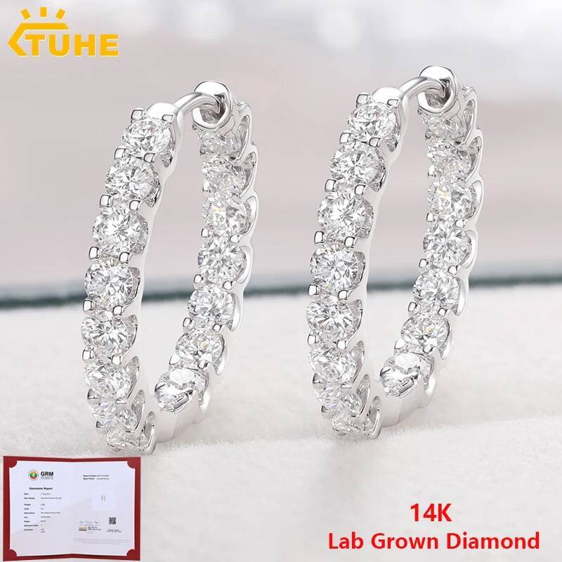 Luxury VVS Lab Grown Diamond Huggie Stud Earrings For Women Men 14K Solid Gold Hoop Earring Jewelry Party Gifts GRM Certified