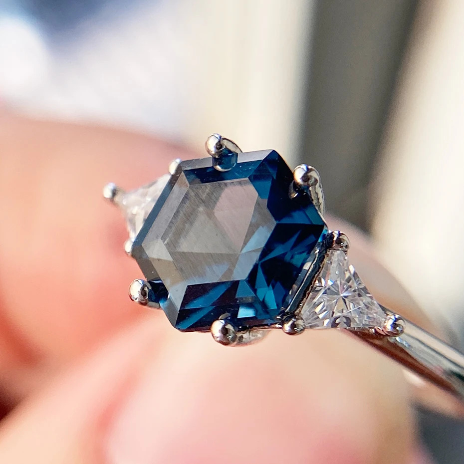 Luxyimagic Lundon Topaz Gemstones Ring for Women Solid 925 Sterling Silver Korean Trendy Hexagon Engagement Wedding Jewelry 250712