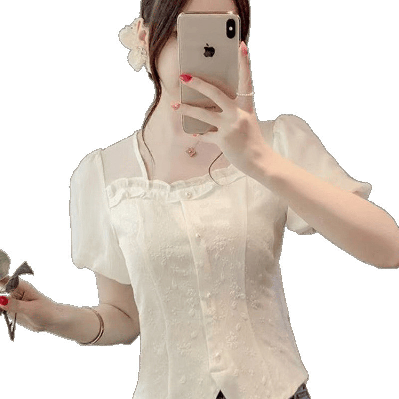 Summer New Women S T Shirt French Puff Sleeve Jacquard Shirt For Women Short Sleeve Summer New Sweet And Unique Blouse Stylish Top For Women New Desig