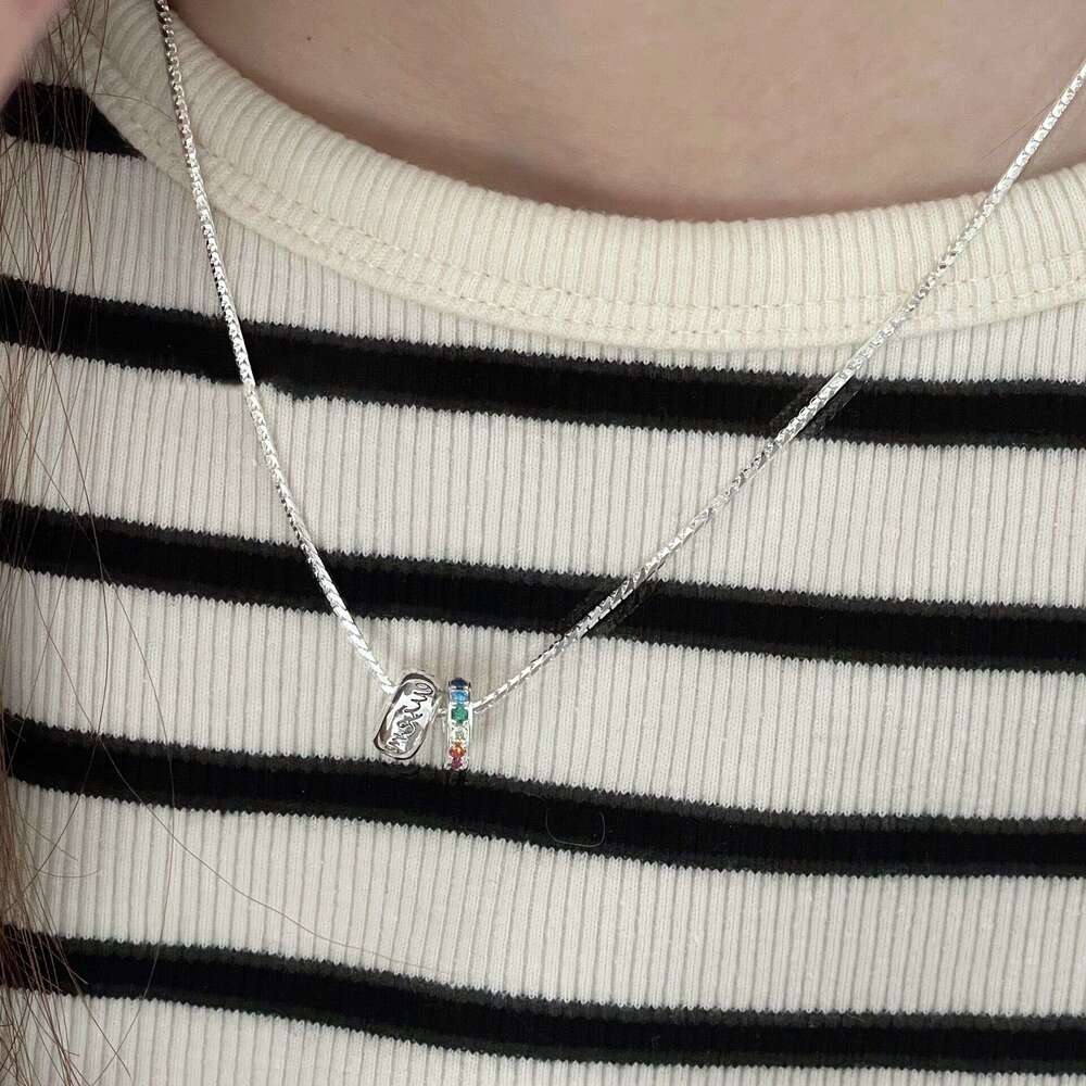 S Pure Sier Double Ring Letter Dia Passepartout Necklace Colorful Zircon Pendant Light High-end Clavicle Chain for Women