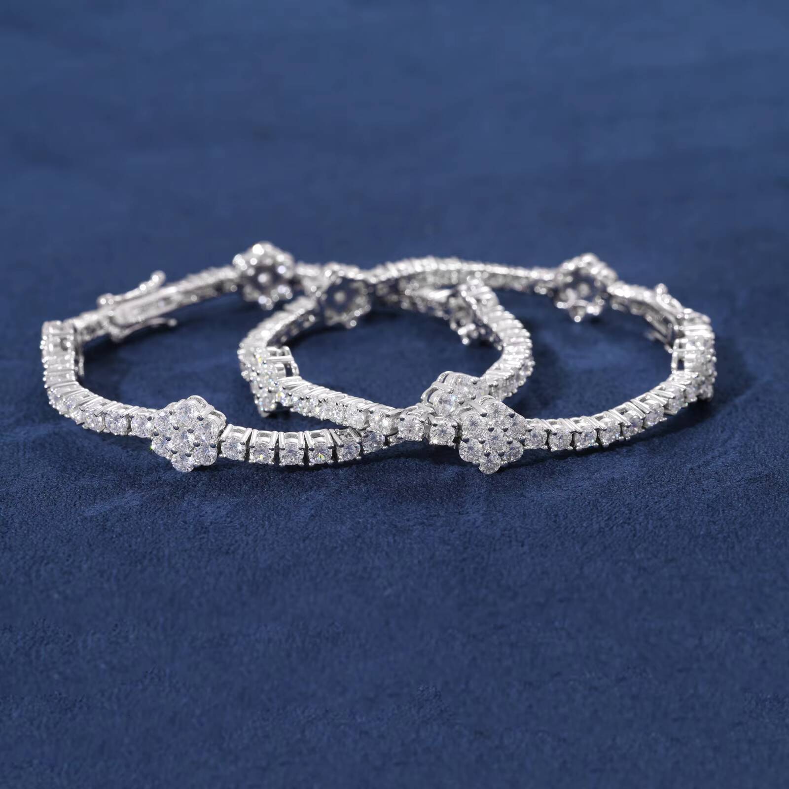 925 Sterling Silver Tennis Bracelet Fine Flower Design GRA Certified 3mm VVS D Moissanite Hip Hop Jewelry Childrens Anniversary