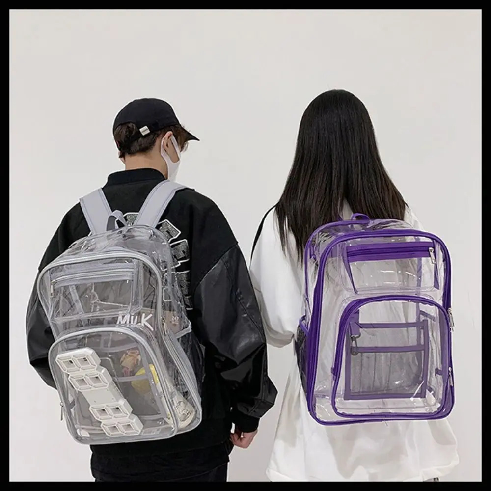 PVC Clear Backpack Large Capacity Waterproof Students Bookbag with Multi-pockets See Through Transparent Backpack School 250714