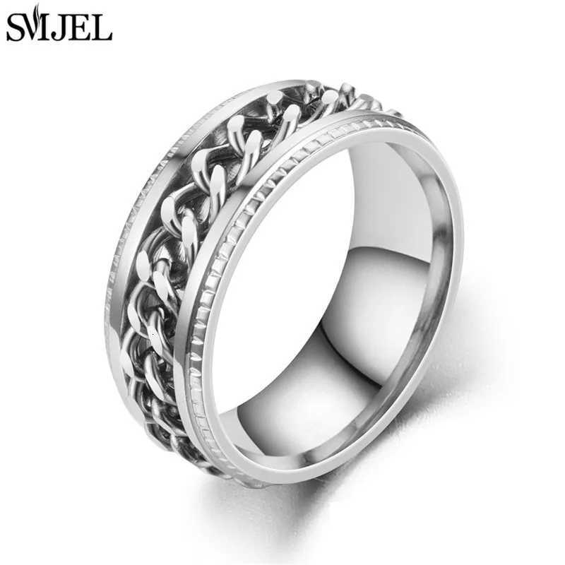Cool Stainless Steel Rotatable Chain Men Ring Multifunctional Fashion 8mm Fidget Spinner Rings Couple Jewelry bague homme 2024 S250716