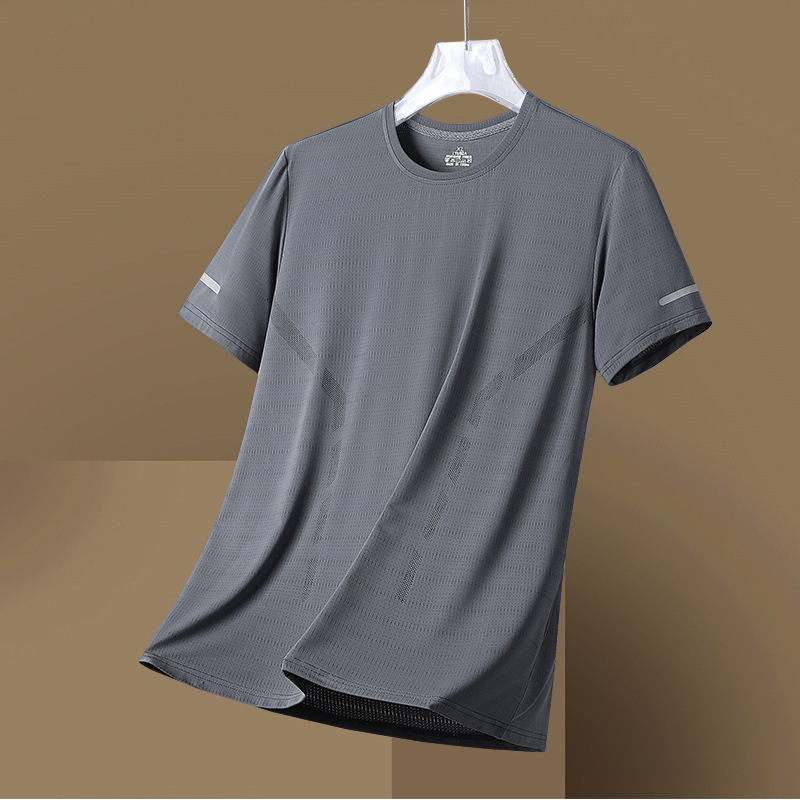 Solid Color Thin Silk Short for Men Summer Half Sleeve Men's Ice Feel Top Quick-Dry Sports T-Shirt m181