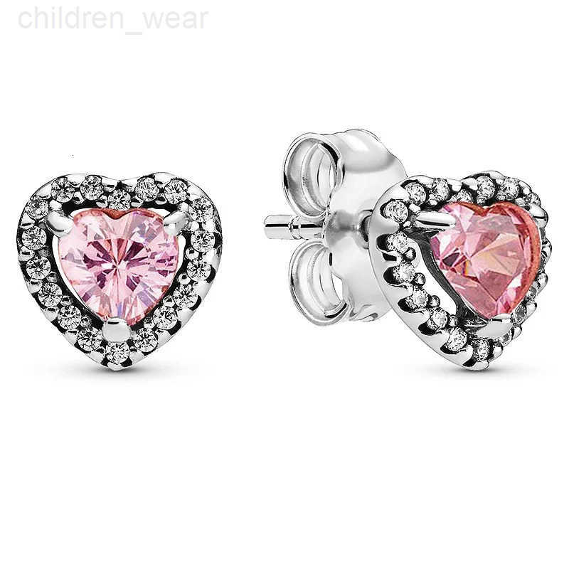 Disney Charming Red Pink Heart Gemstone Eternal Stud Earrings Fit Original Women Jewelry W20250716