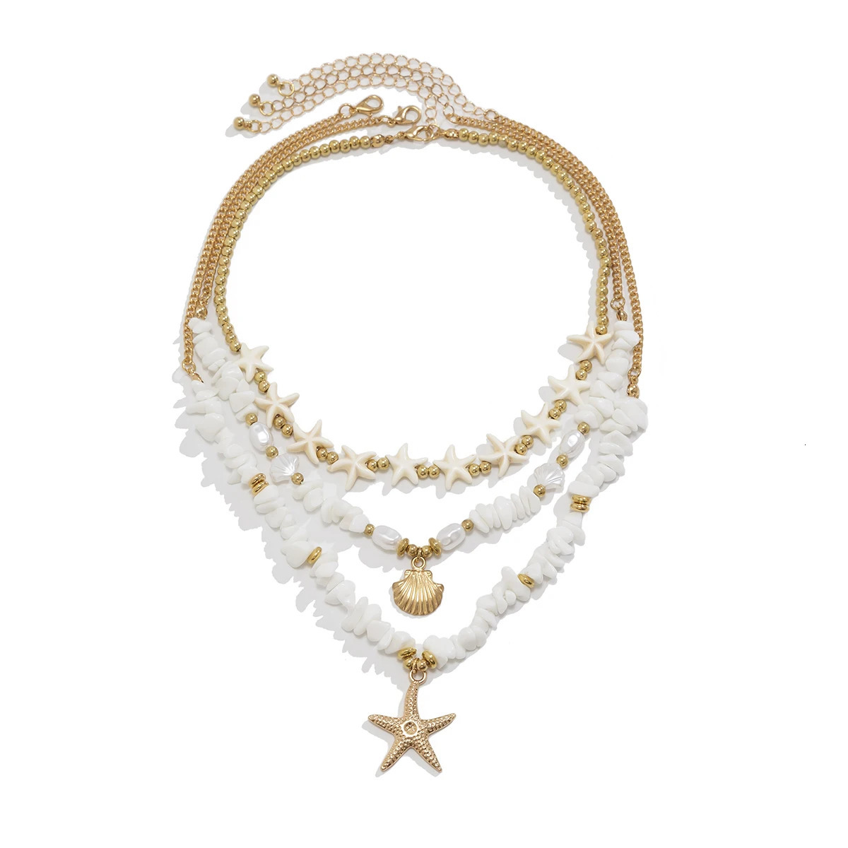 Ingemark 3Pcs/Set Boho Starfish Conch Pendant Choker Necklace Women Creative White Irregular Stone Chain Aesthetic Y2K Jewelry 250712