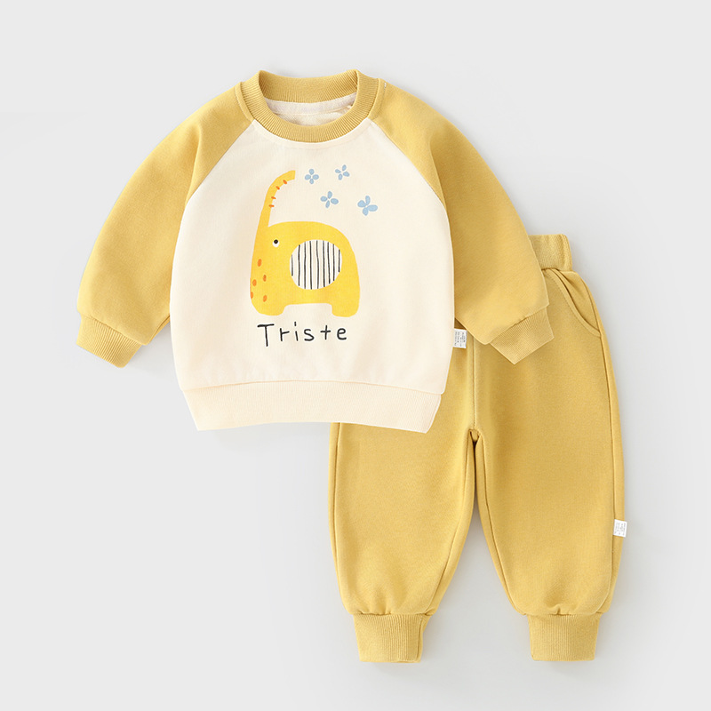 2025 fall new children's sweater set boys cartoon spelling sleeve sweater baby sweater pants two-piece set
