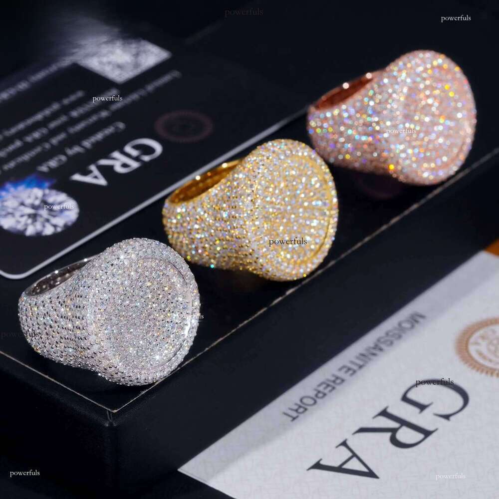 Stock Pass Tester Hip Hop Jewelry Sier Fully Iced Bubble Edge Round Dia Moissanite Men Pinky Ring