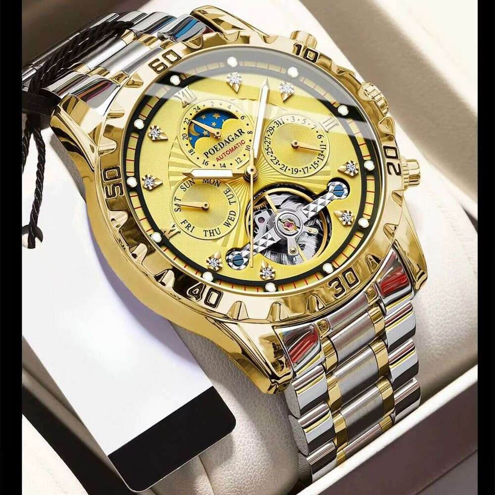 DHwatches Men's Luxury Mechanical Watch - 50M Waterproof Moon Phase Automatic Wristwatch with Exhibition Caseback (Model 1412)