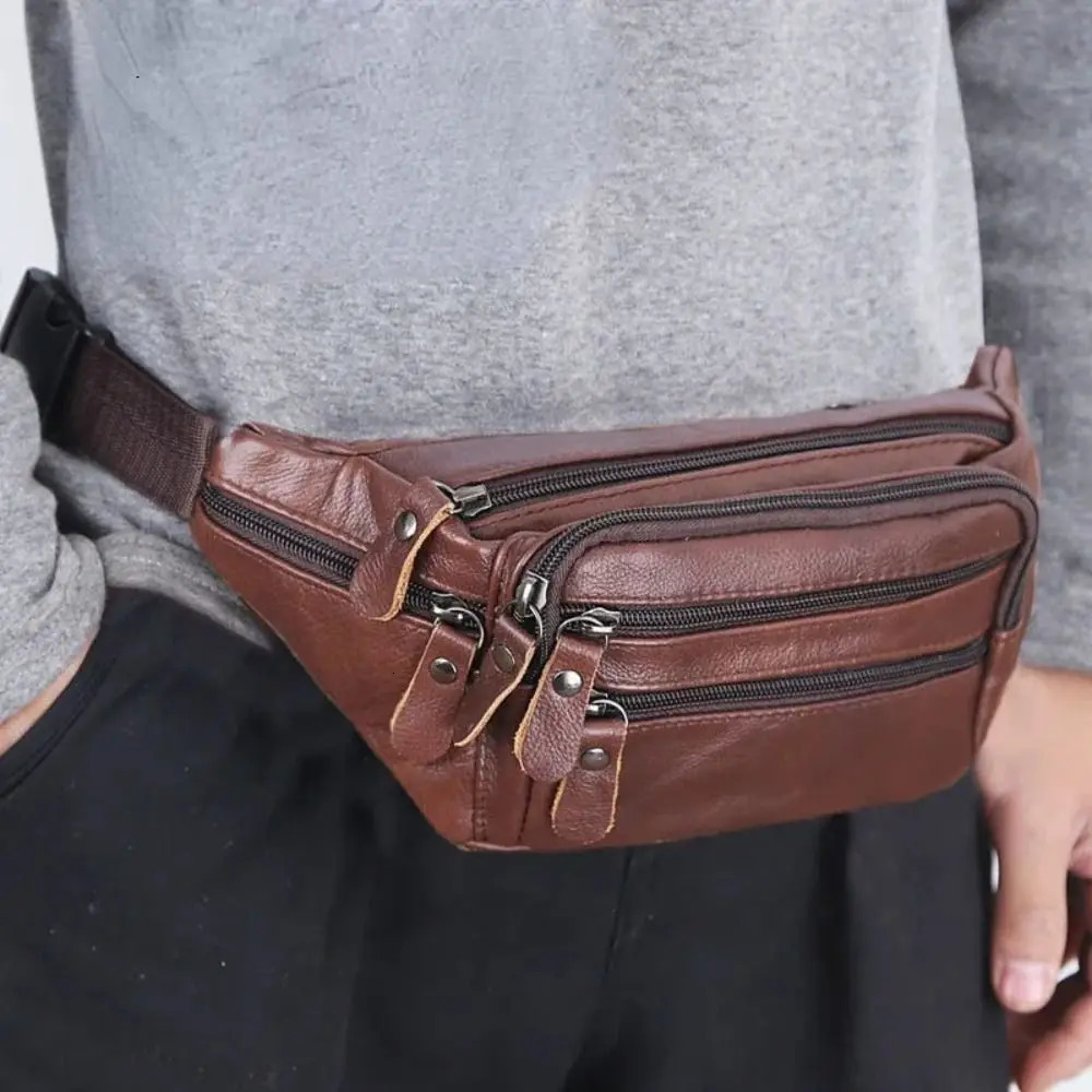 Multi-layered Mens Waist Bag Fashion Waterproof Large Capacity Travel Phone Bag PU Leather Zipper Waist Purse Pack 250714