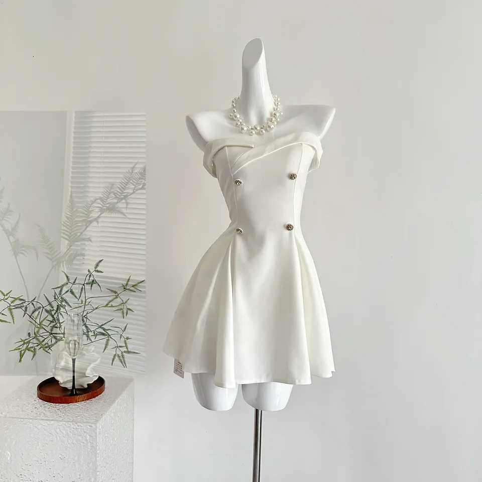 Summer Women Midi French Vintage Dress New Party Evening Sleeveless A-line Frocks 2000s Aesthetic Elegant Old Money Coquette New R250716