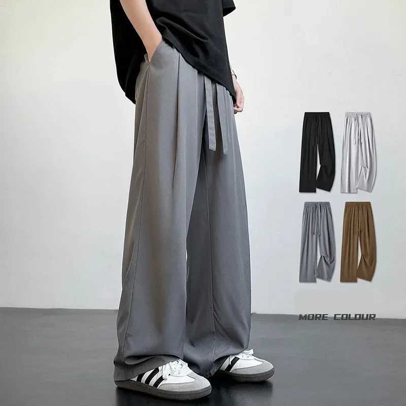 Korean Classic Blue Black Gray Male Brand Trousers Plus Size Mens Casual Straight Long Loose Pants Stretch Elastic Waist Jogger y250716