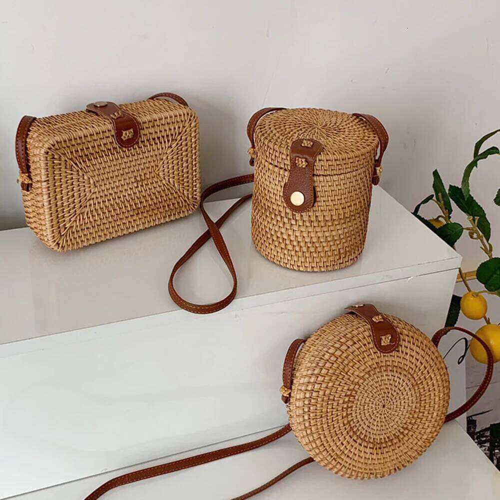 Handwoven Crossbody Bag Adjustable Strap Rattan Women Handbags Large-Capacity Portable Durable Storage For Ladies Shopping Trip
