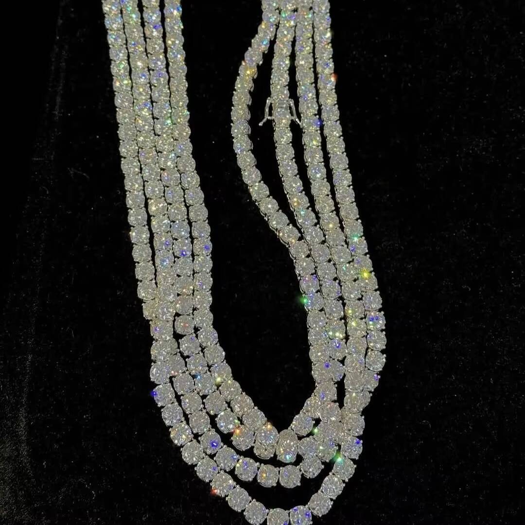 Hip Hop Iced Out Fine Jewelry Lab Diamond S925 Silver Vvs Moissanite Tennis Chain Necklace for Men Women