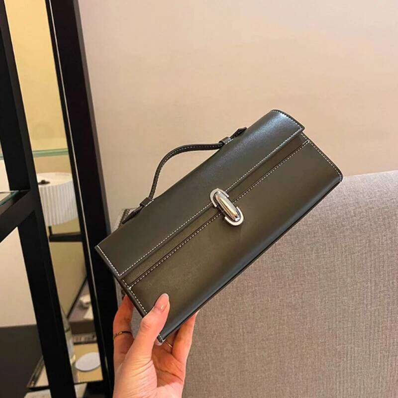 Brand Genuine Leather Small Square Bag Rectangular Baguette Tote Women's Simple Handbag