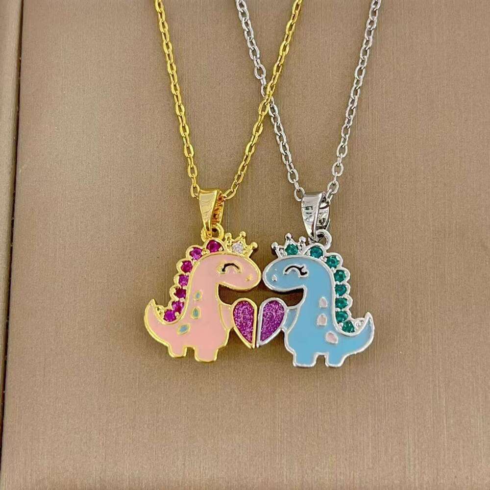 Japanese And Korean Sweet Cute Little Dinosaur Magnetic Couple Two-Piece Set Creative Versatile College Style Necklace Collarbone Chain 962