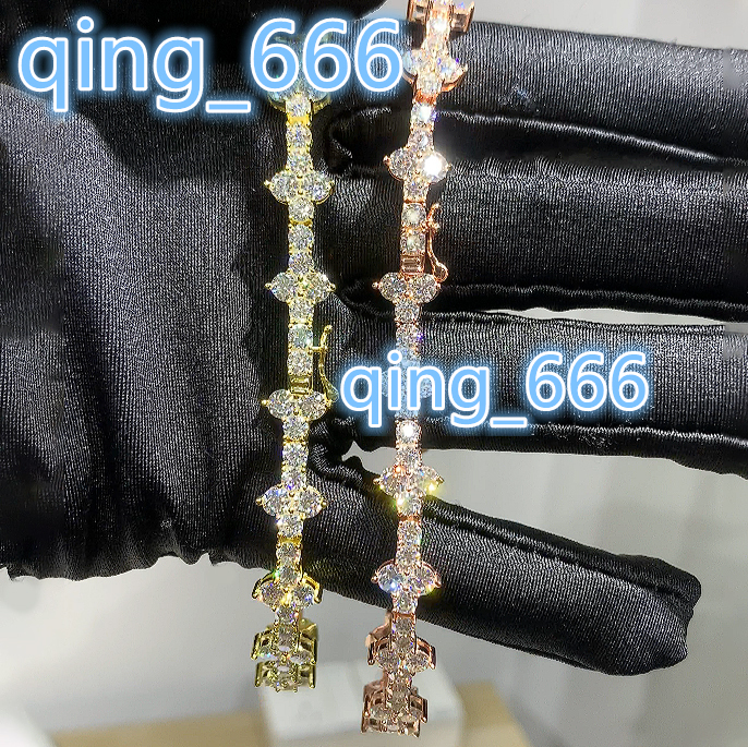 2025 Custom Moissanite Clover Tennis Bracelet Chain Men Women Wholesale Iced Out 925 Silver Vvs Diamond Four Leafs Cross Bracelet