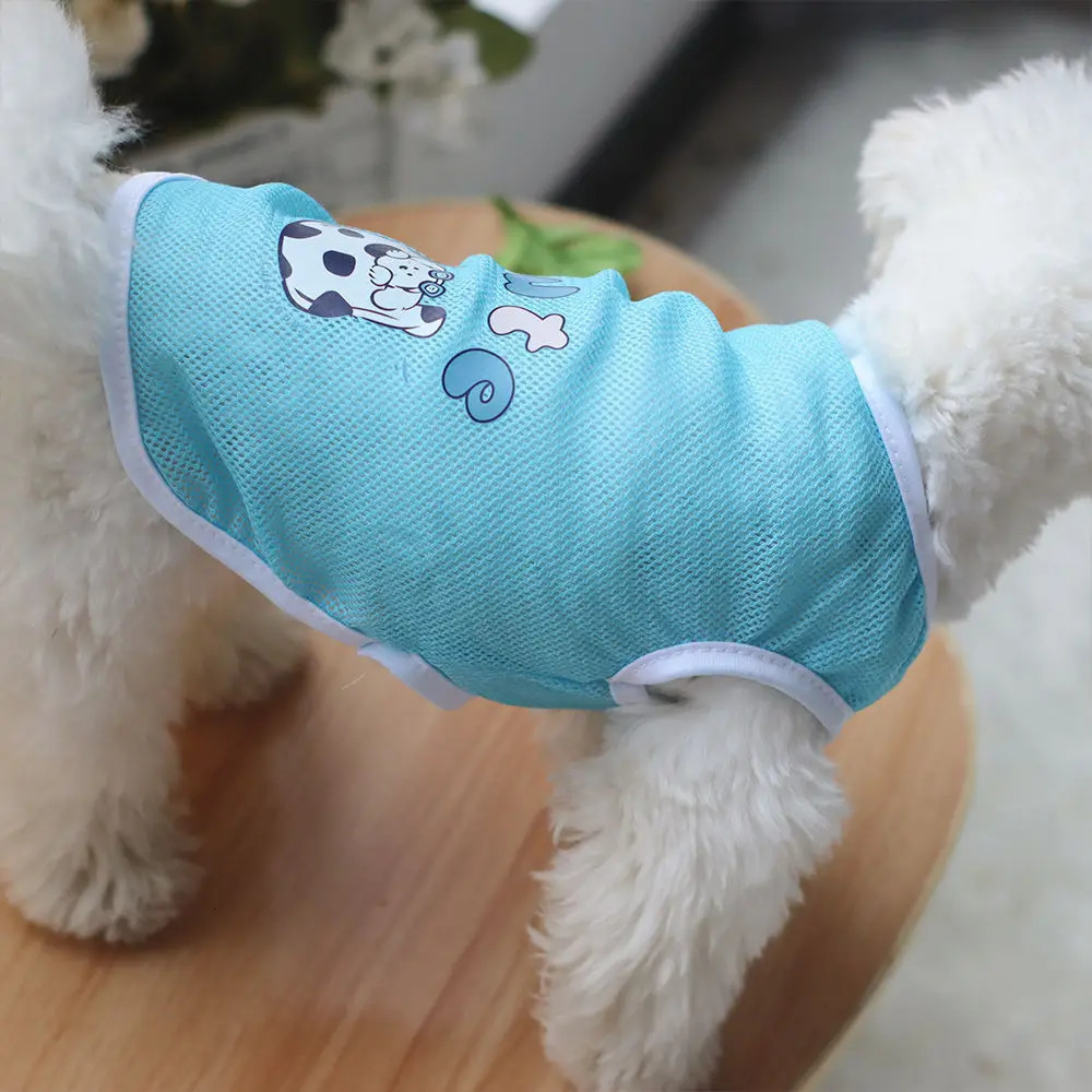 Cats and dogs clothes Spring summer mesh vest Thin cute cartoon printed Bears Golden fur Corgi Medium large 250711