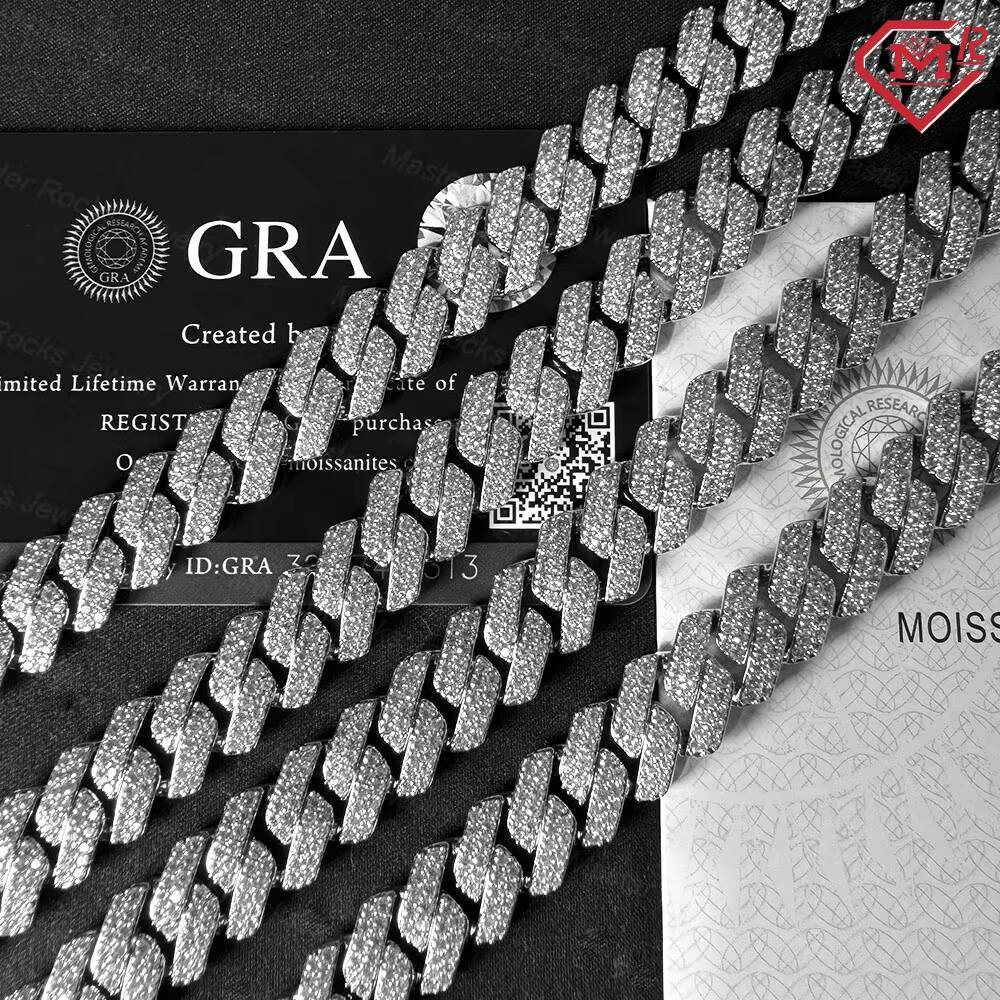In Stock Cuban Link Chain Necklace 15mm 18mm Hiphop Charm 925 Silver Vvs Iced Out Moissanite Cuban Chain