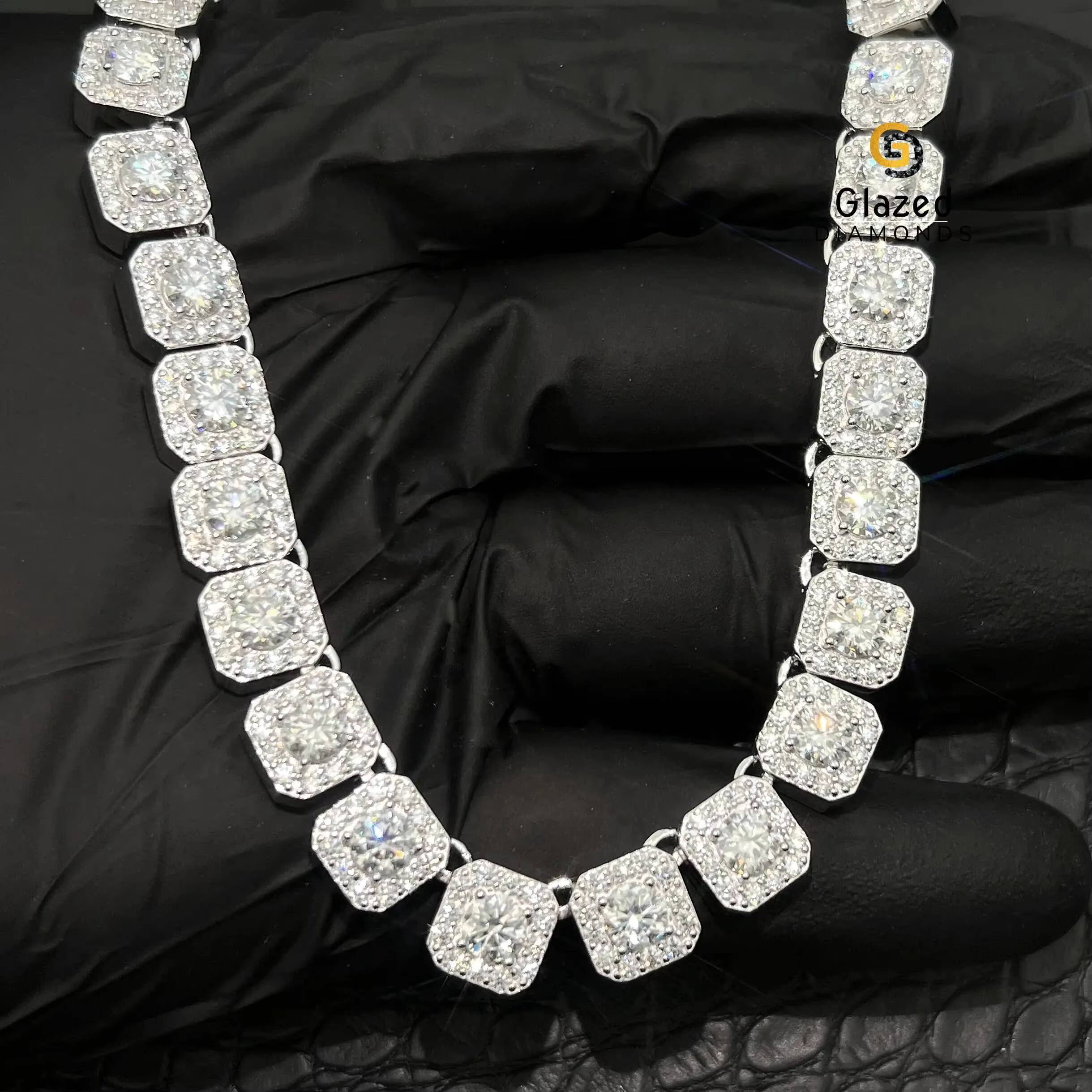 High Quality Diamond Hip Hop Tennis Chain Made in 10kt White Gold and Round Brilliant Cut Moissanite Diamonds