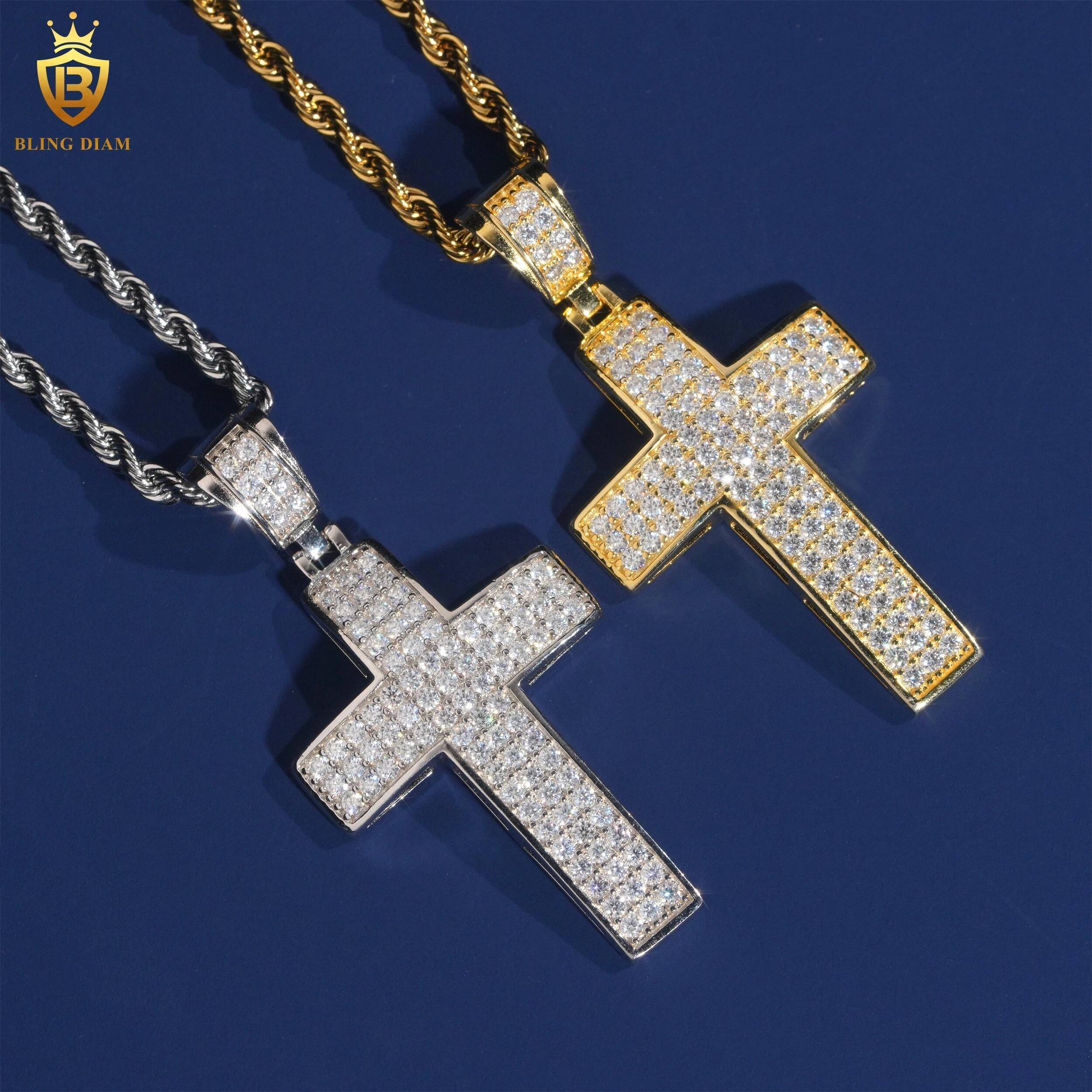 Hip Hop Jewelry 925 Sterling Silver Cross Moissanite Pendants GRA certification Suitable for 3mm Tennis Cha