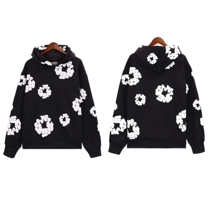 demin hoodie Men women Hoodies Design Foam Printed Letters Flower Jogger Drawstring Pants Round Neck Hooded Denim hoodie Sports Street Set Wreath Sweatshirt adf