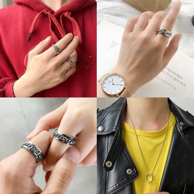 Stainless Steel Chain Spinner Finger Ring for Men Rotate Rotating Anxiety Fidget Rings Blue Gold Color Black Punk Rock Jewelry S250716