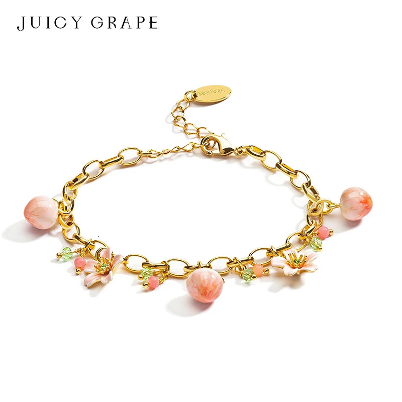 JUICY GRAPE Peach Bracelet for Women Summer Original Sweet and Cute Fruit Peach and Peach Blossom Jewelry French Style 250712