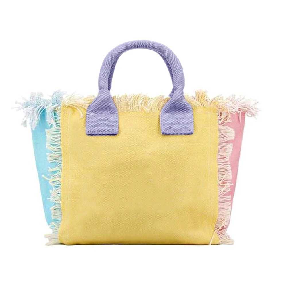 Solid Color Simple Design Womens Tassels Handbag Large Capacity Canvas Bag Beach Bag Luxury Brand Medium Size Tote Bag