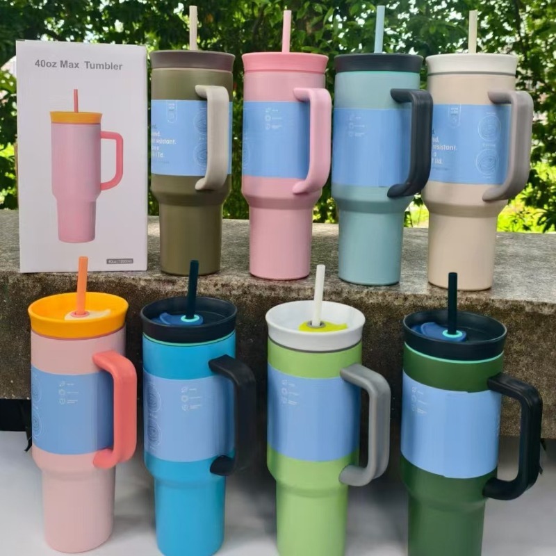 2025 New Owala Durable Stainless Steel Triple Layer Insulated Travel Tumbler with Spill Resistant Lid Straw and Carry Handle BPA Free 40 oz Ice Coffee