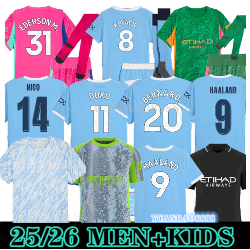 25 26 HAALAND soccer jerseys GREALISH MANS DE BRUYNE DOKU CITYS fans player version FODEN 3rd 2025 2026 Goalkeeper MARMOUSH men kids kit football shirt 88