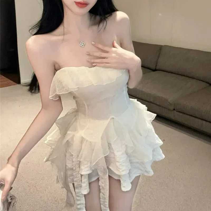 Women Sexy Off Shoulder Ruffle Asymmetrical Blouses Summer Sweet Chic Sleeveless Chiffon Shirts Solid Slim Fit Fairy Party Tops R250716