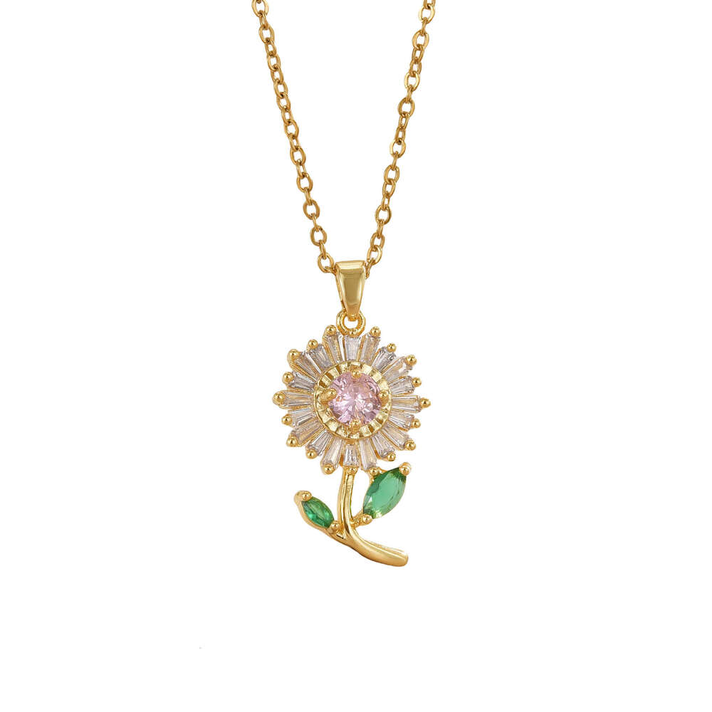 Non-Fading For Women, Internet Celebrity Suower Zircon Flower, Niche New Design Pendant, Elegant Titanium Steel Necklace F54