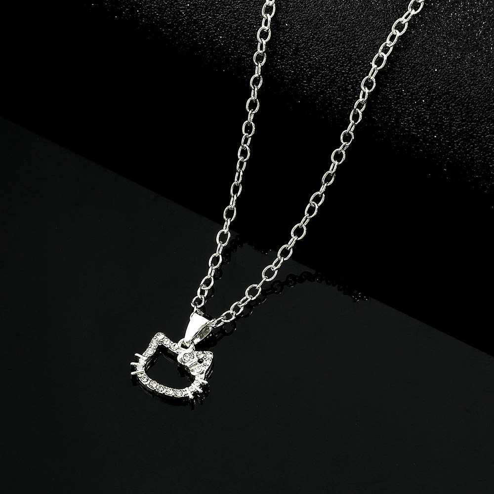 Sanrio Hello Kitty Anime Crystal Pendant Necklace Silver Color Clavicle Chain Girl Charms Jewelry Perfect Birthday Giftw250716