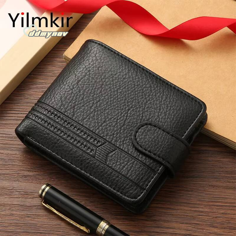 PU Leather Wallet Functional Zipper Buckle Mens Purse Business Short Multi Card Slot Moneybag ddmynov