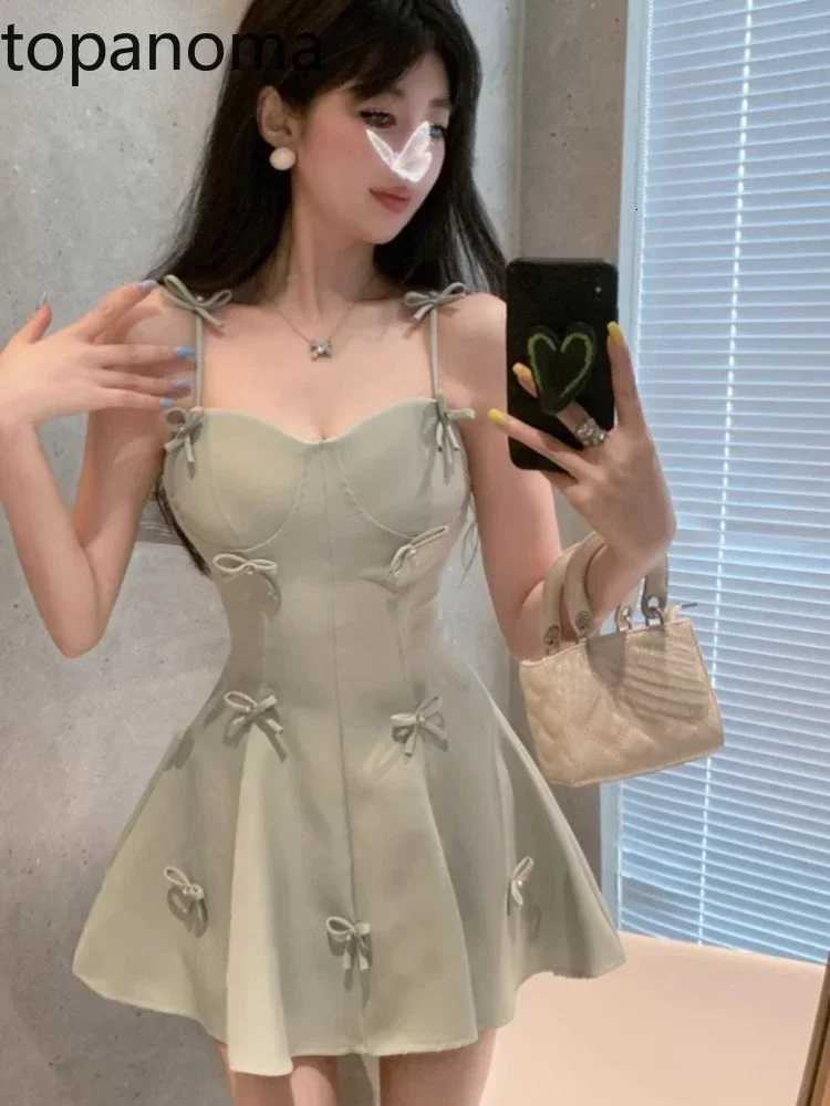 Topanoma Women Evening Dresses Bowknot Lace Up Sleeveless Slim Backless Sweet Elegant Cocktail Dress for Birthday Wedding Party R250716