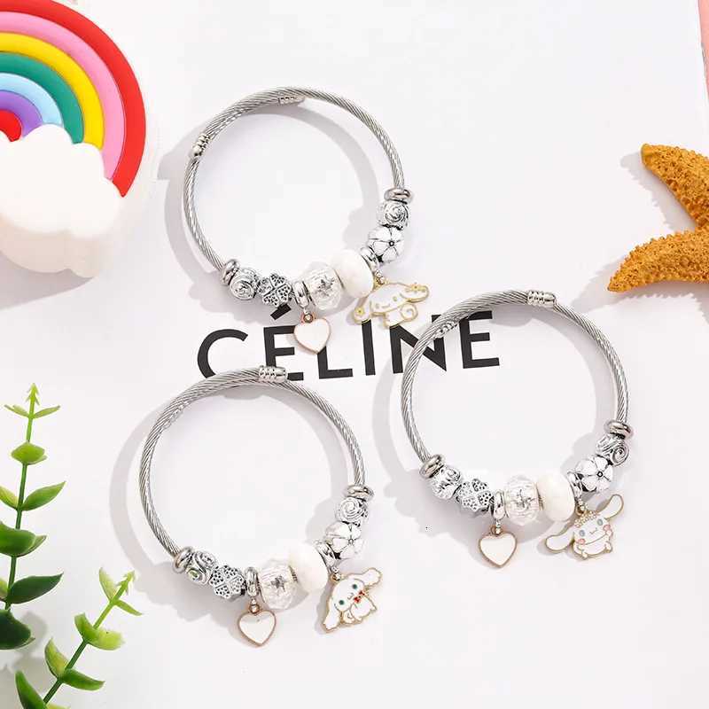 Sanrio Stainless Steel Bangle Cute Sanrio Cinnamoroll Heart Flower Charm Bracelets for Women Girls Birthday Gifts for Friends and Family w250716