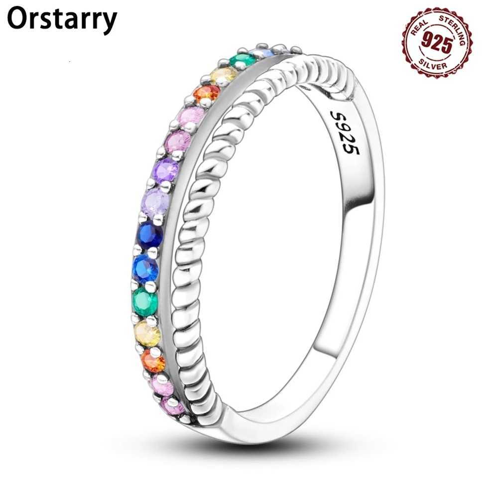 Orstarry S925 Sterling Silver Colorful Zircon Double Row Closed Ring For Women Finger Ring Personality Jewelry Party Trendy Gift S250716